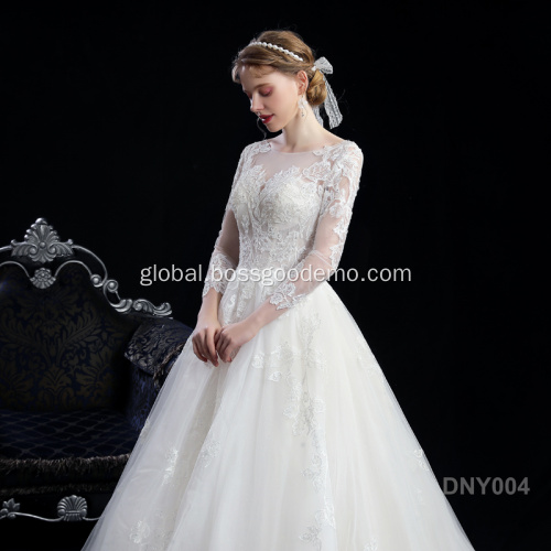 Bridesmaid dress bridal luxury long sleeve lace tulle wholesale civil plus size wedding dress with sleeves Manufactory